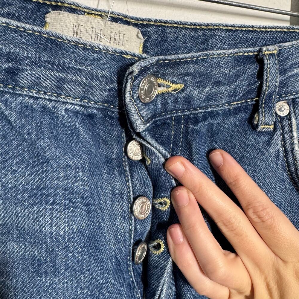 Free People We the Free Denim Jeans Women 27 Blue Med Wash Distressed Button Fly - Picture 8 of 11